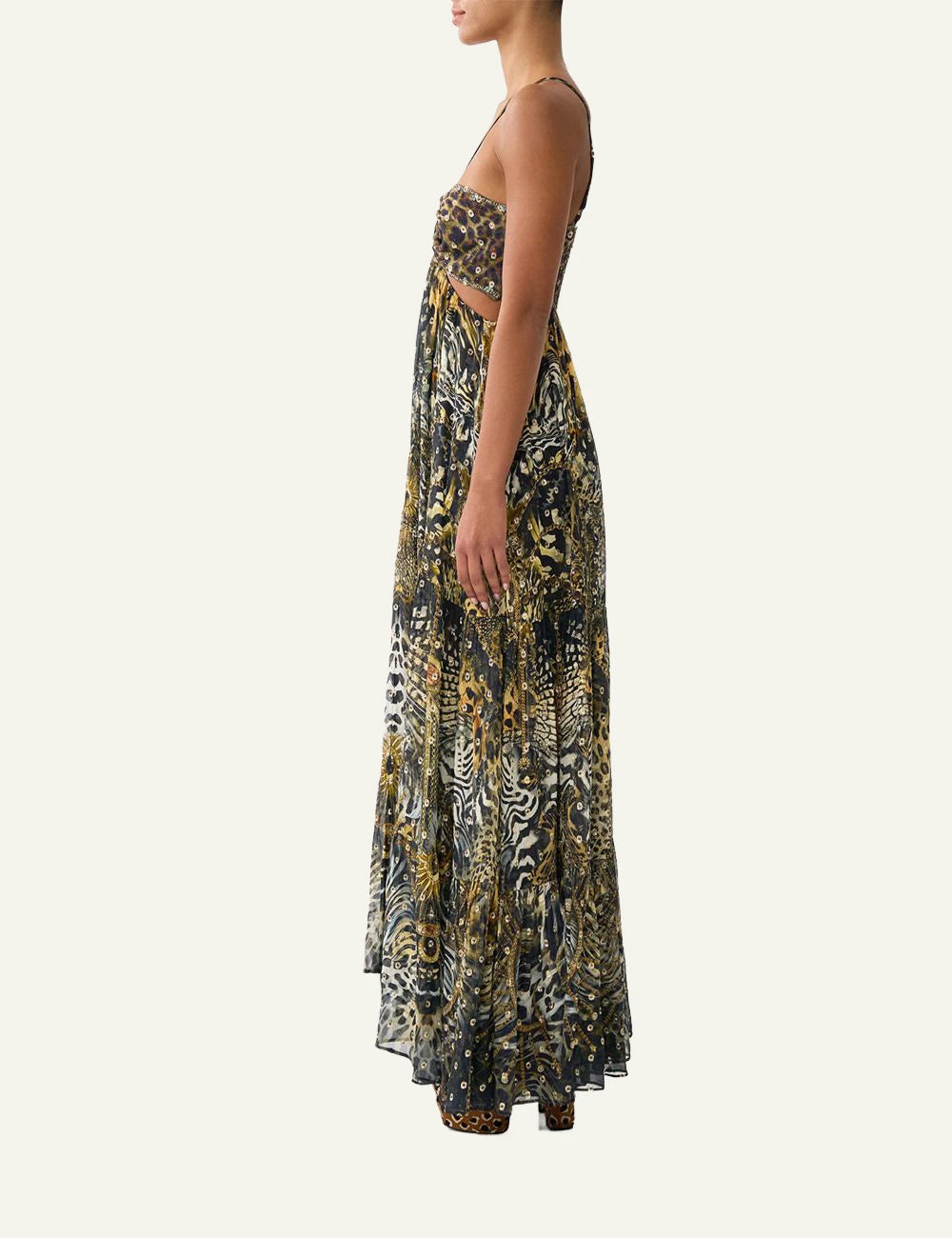 camilla feline folklore gathered cut out dress maxi side view