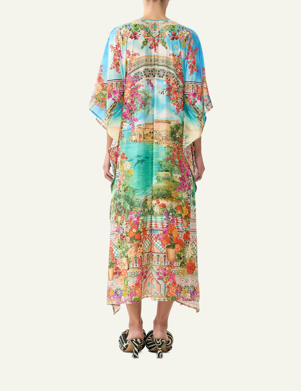 camilla meet me in mallorca long v neck kaftan front back view