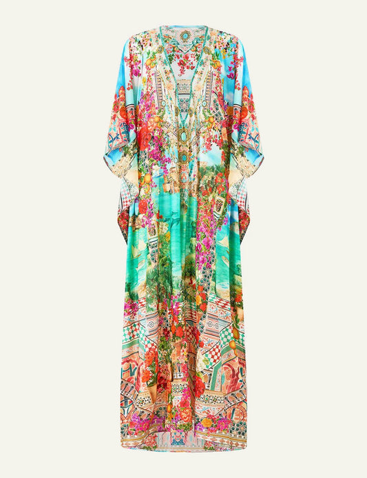 camilla meet me in mallorca long v neck kaftan front flat view