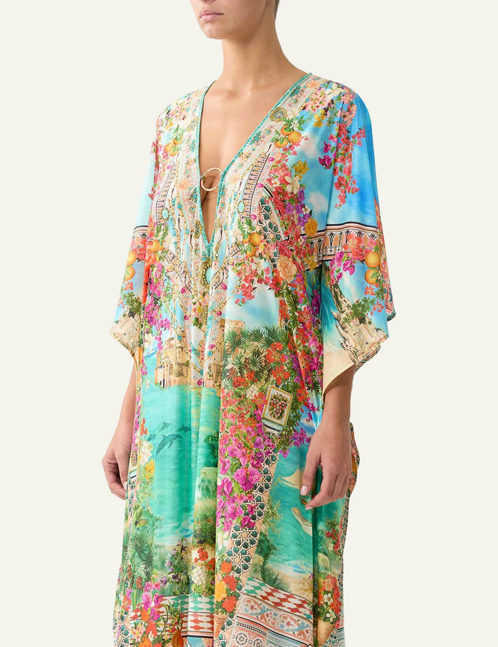 camilla meet me in mallorca long v neck kaftan front model view