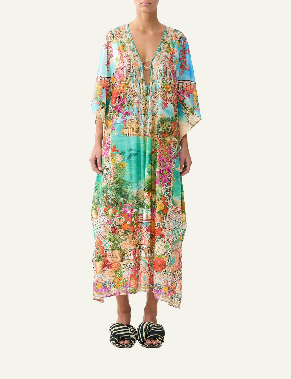 camilla meet me in mallorca long v neck kaftan front full body view