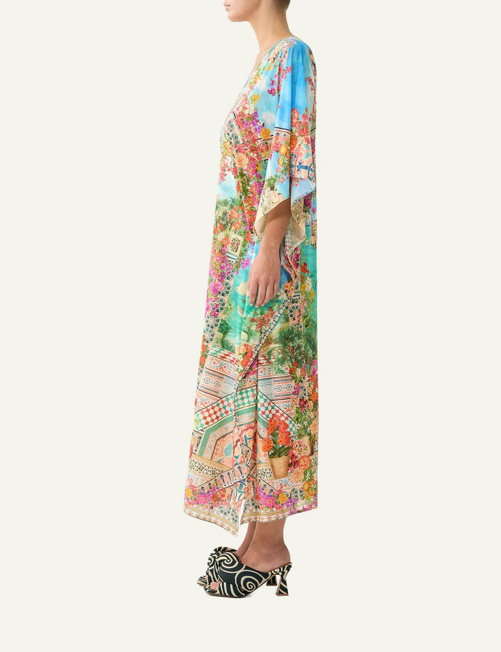 camilla meet me in mallorca long v neck kaftan front side view