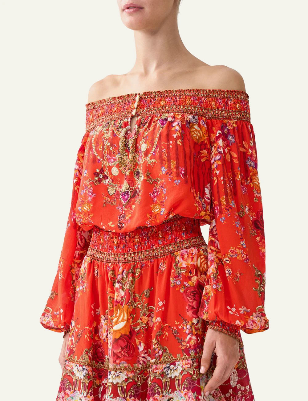 camilla ole ole off shoulder short dress front model view