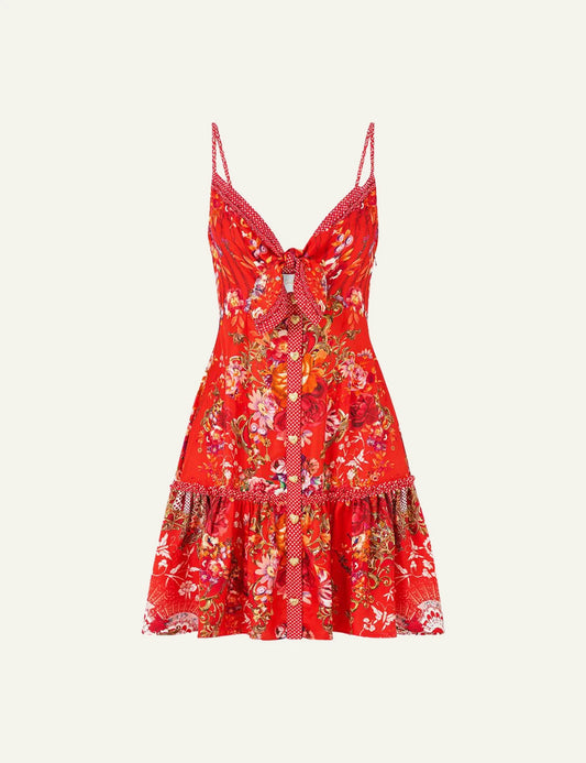 camilla ole ole tie front short dress with hem ruffle front flat view