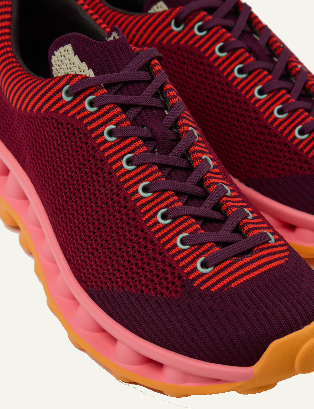 Camper Pelotissima SUNNEI sneakers bordeaux pink orange close up detail view
