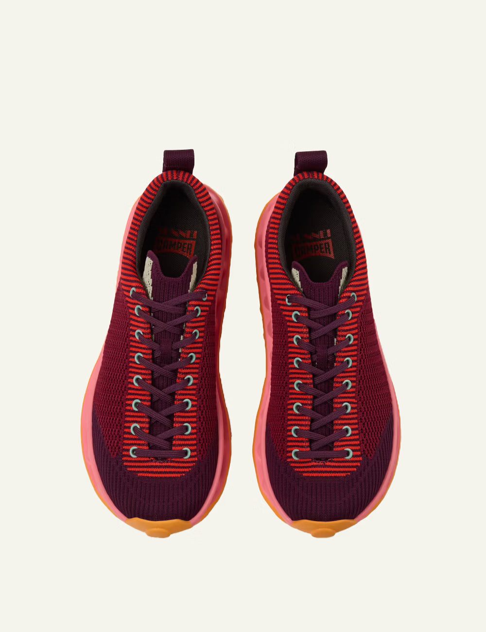 Camper Pelotissima SUNNEI sneakers bordeaux pink orange pair top view