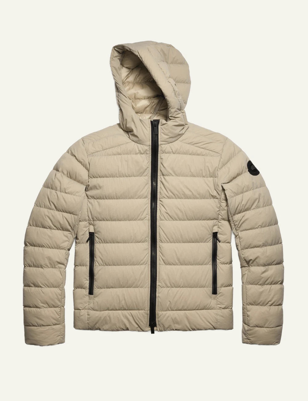 Canada Goose Crofton hoodie beige packable jacket hooded front flat view