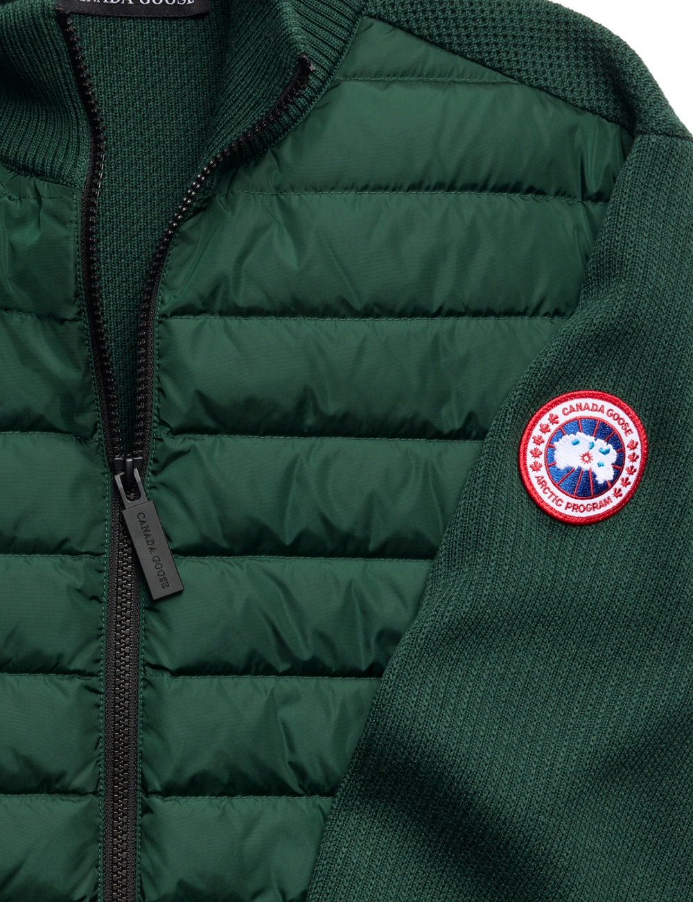Canada Goose HyBridge knit jacket green quilted front detail view