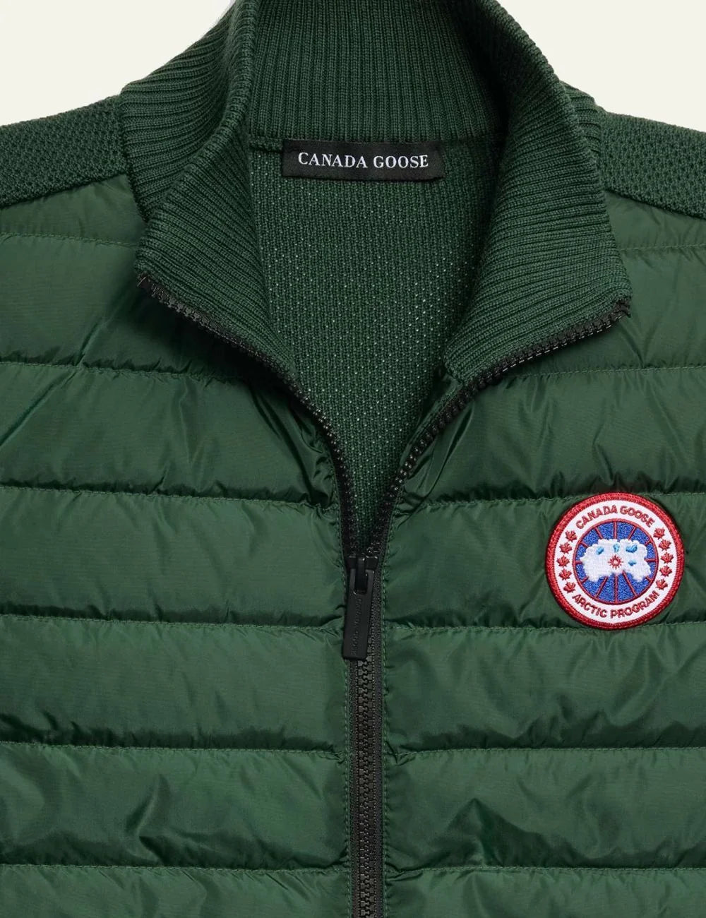 Canada Goose HyBridge knit vest green quilted front detail view