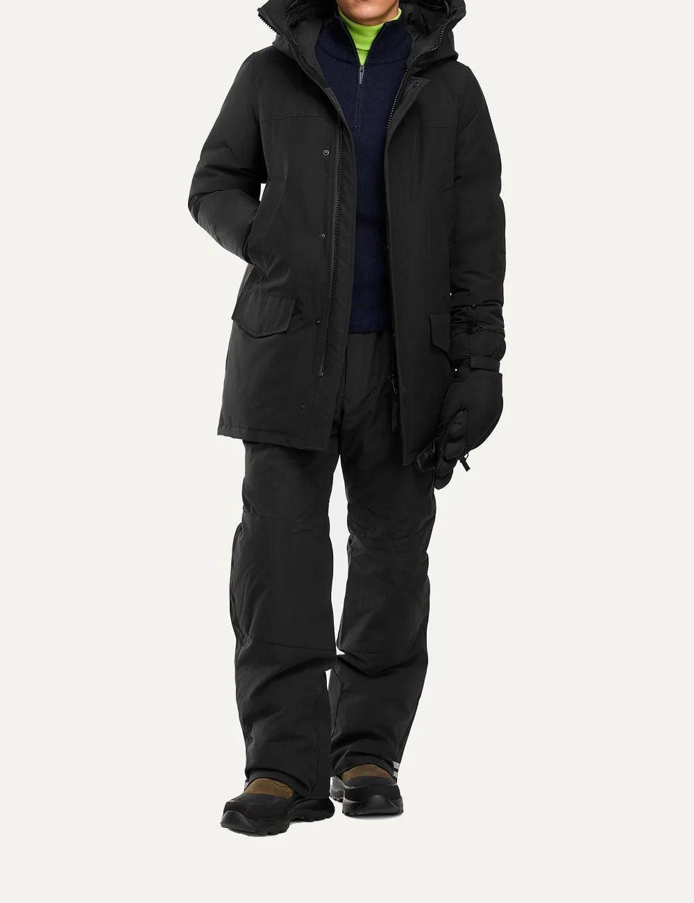 Canada Goose men's Langford Parka in black with Arctic Tech fabric, down-filled hood, concealed zipper, multiple pockets and logo patch full body