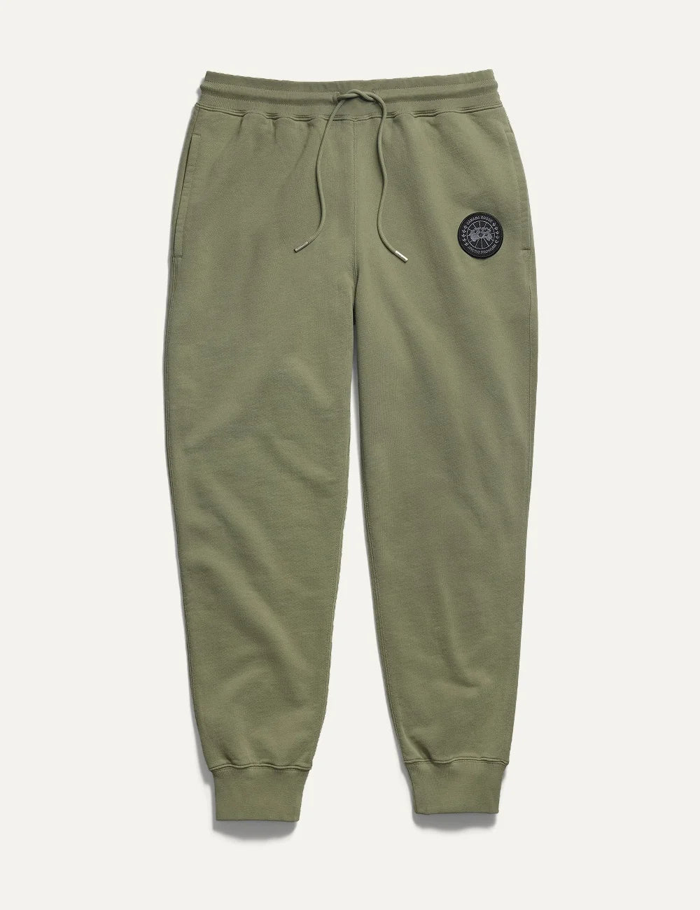 Canada Goose men's Loon Jogger khaki green cotton terry sweatpants with adjustable drawstring waist, ribbed cuffs and logo patch