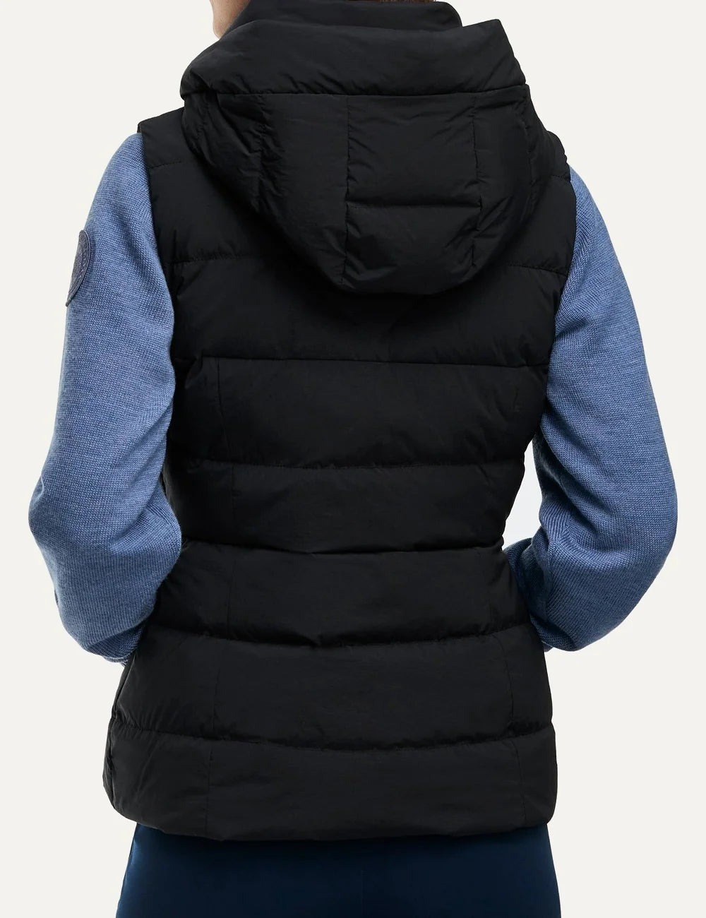 Canada Goose women's Clair Vest black quilted sleeveless jacket with removable hood, fitted silhouette and zippered pockets back