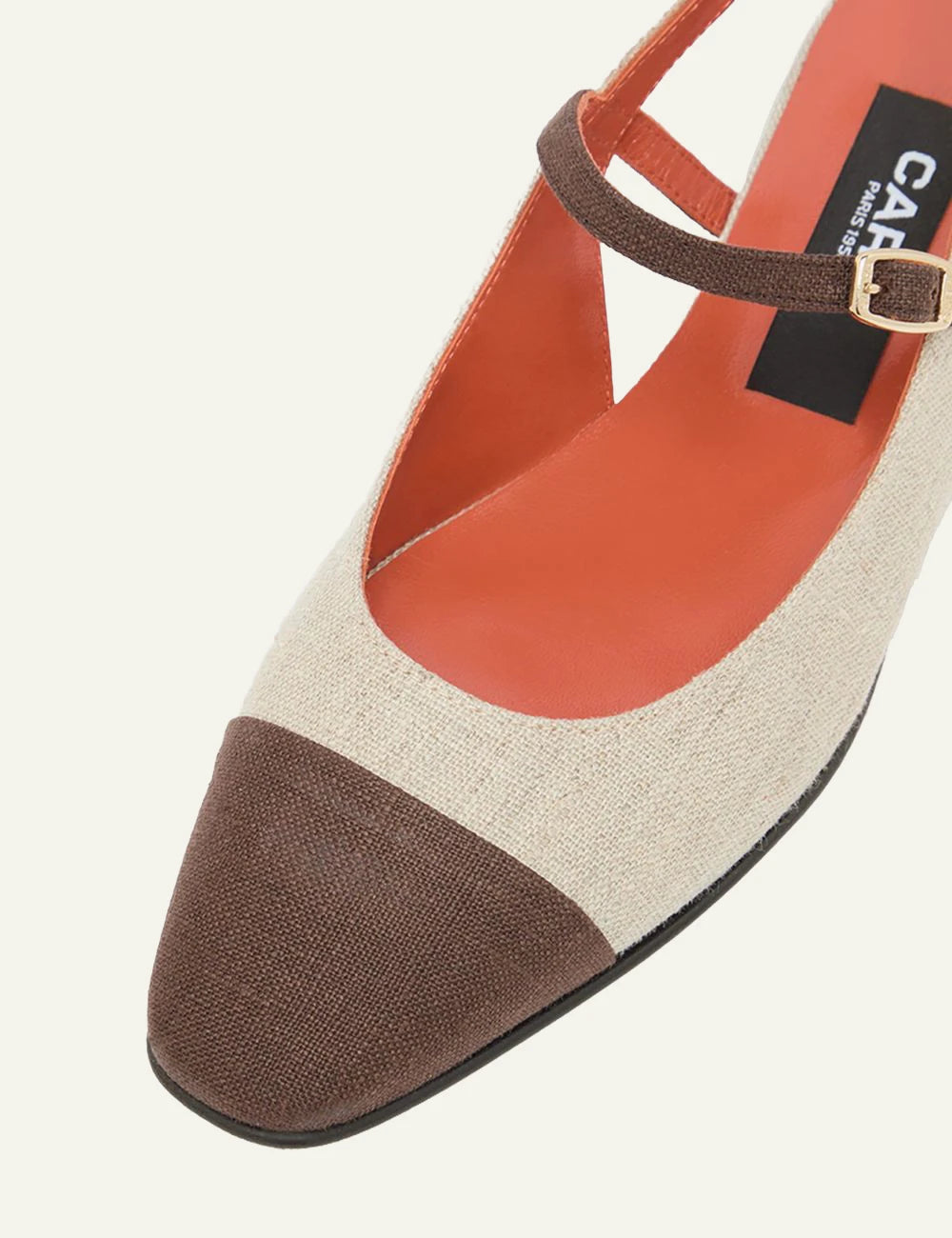 Carel Oceano slingback beige brown square toe low heel angled view