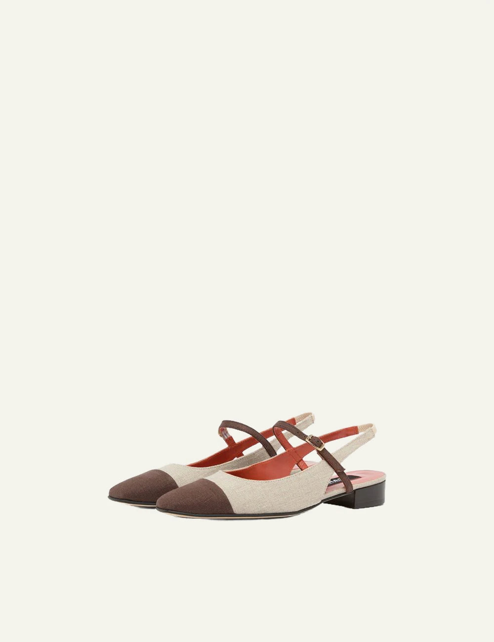 Carel Oceano slingback beige brown square toe low heel profile view