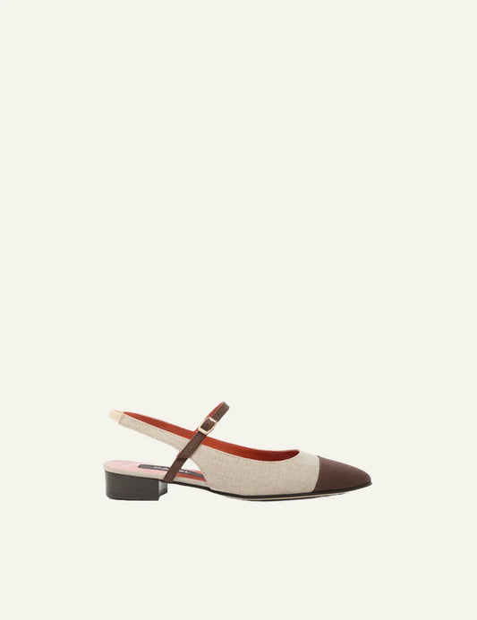Carel Oceano slingback beige brown square toe low heel side view