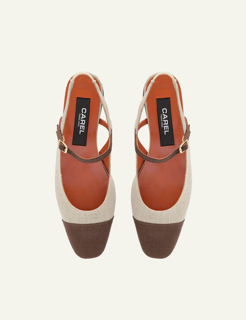 Carel Oceano slingback beige brown square toe low heel top view