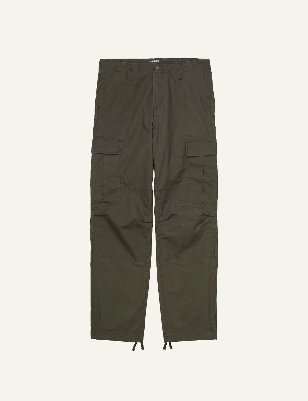 Men's Carhartt WIP Regular Cargo Pant in khaki cotton ripstop with cargo pockets