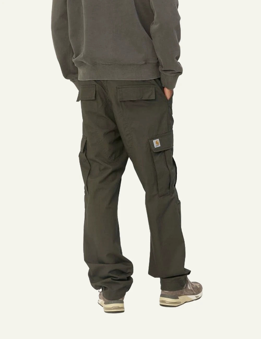 Men's Carhartt WIP Regular Cargo Pant in khaki cotton ripstop with cargo pockets back