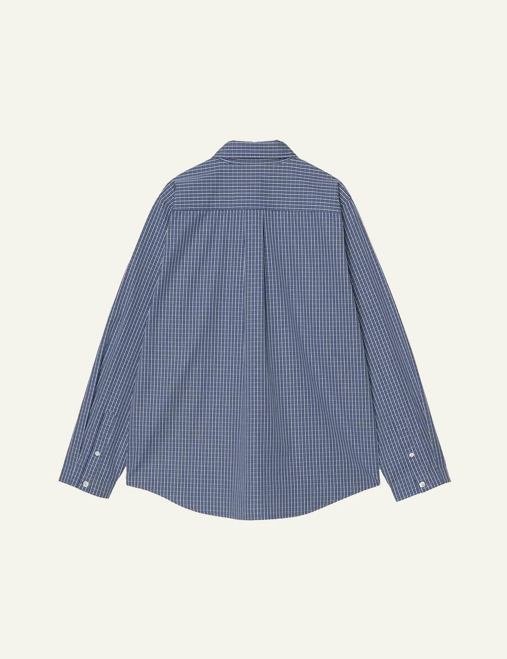 Carhartt long sleeve check shirt in blue with chest logo back flat view