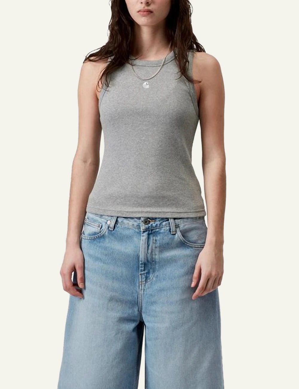 carhartt philips tank top grey rib knit slim fit front model view