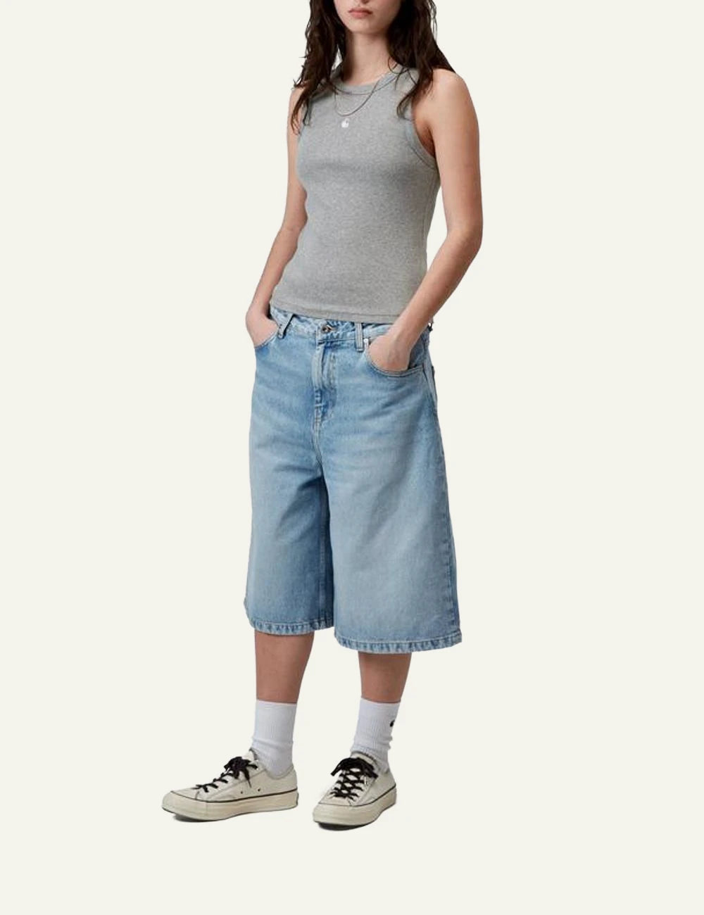 carhartt philips tank top grey rib knit slim fit front full body view