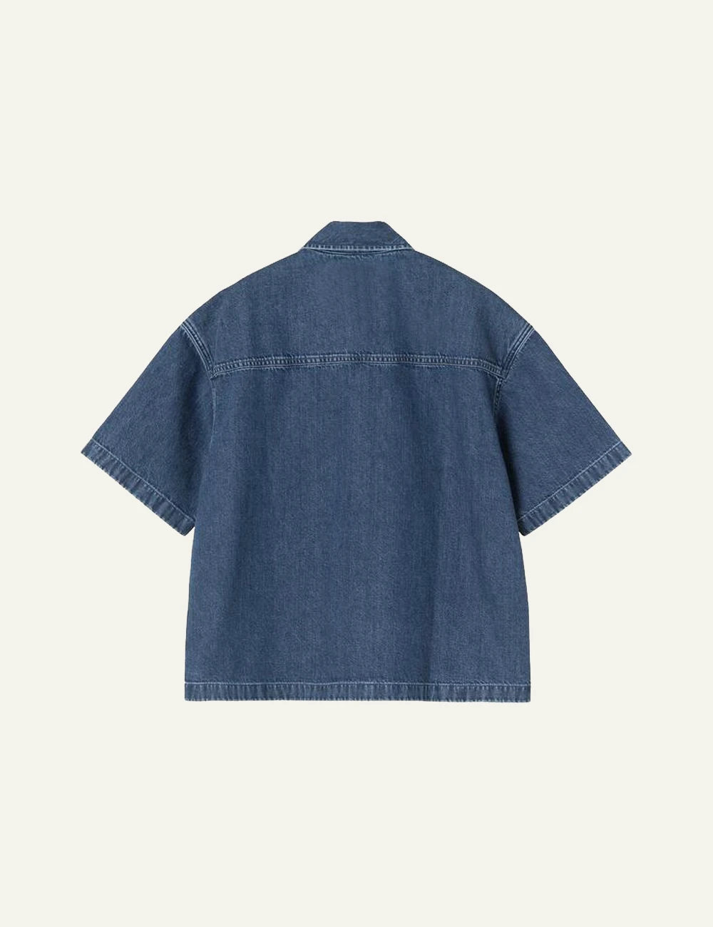 Carhartt short sleeve denim shirt in blue with chest pocket back flat view