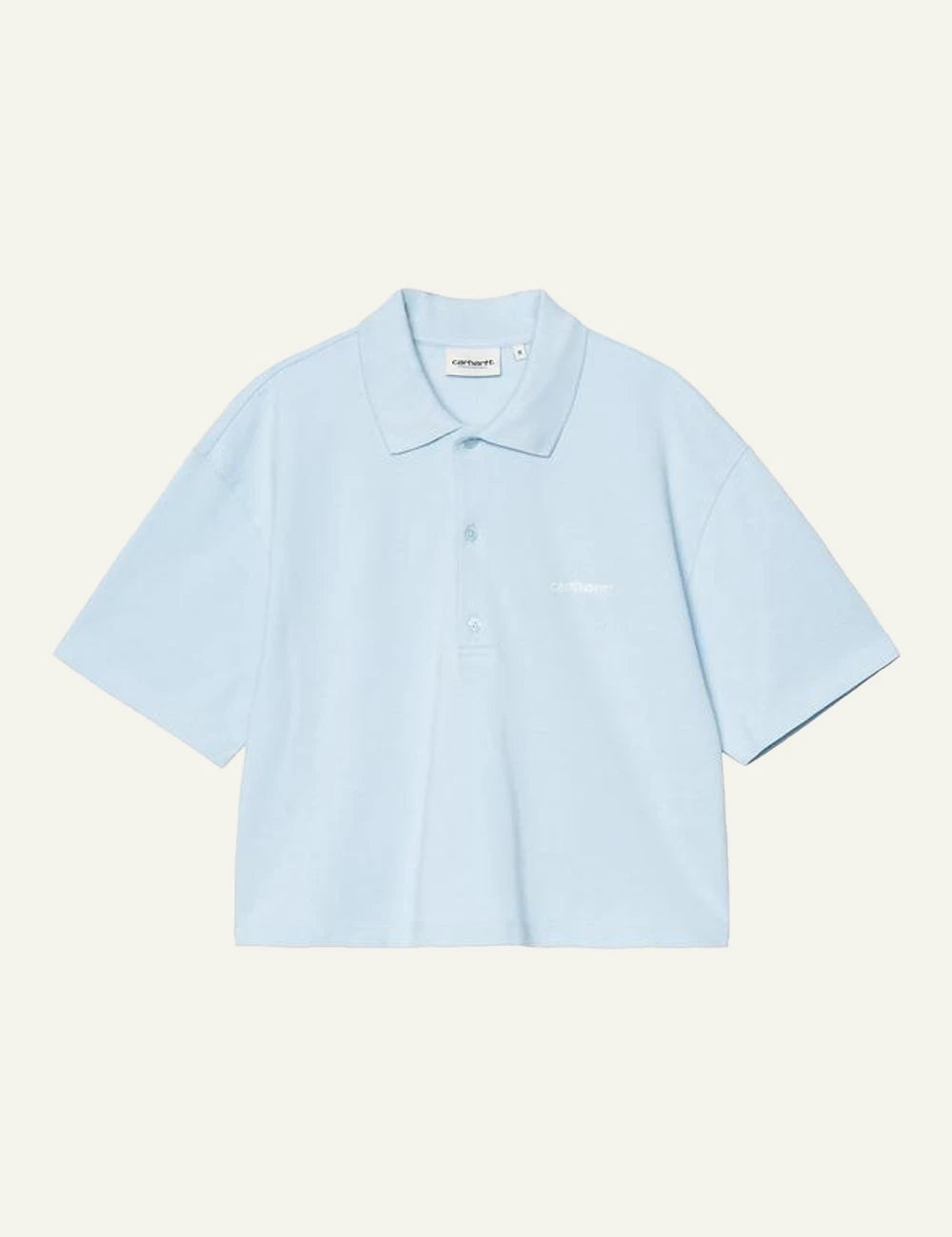 Carhartt short sleeve polo shirt in light blue front flat view