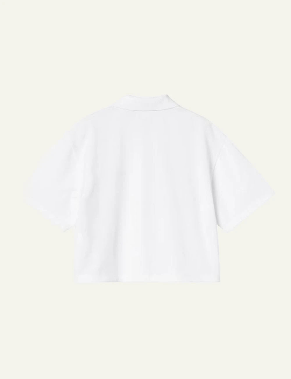Carhartt short sleeve polo shirt in white with logo back flat view