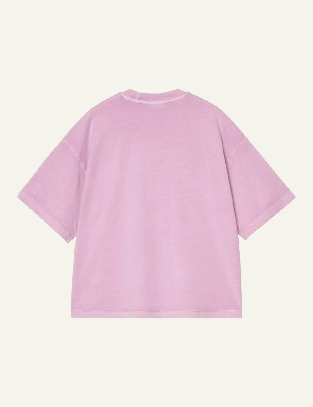 Carhartt short sleeve t-shirt in pink with chest logo back flat view