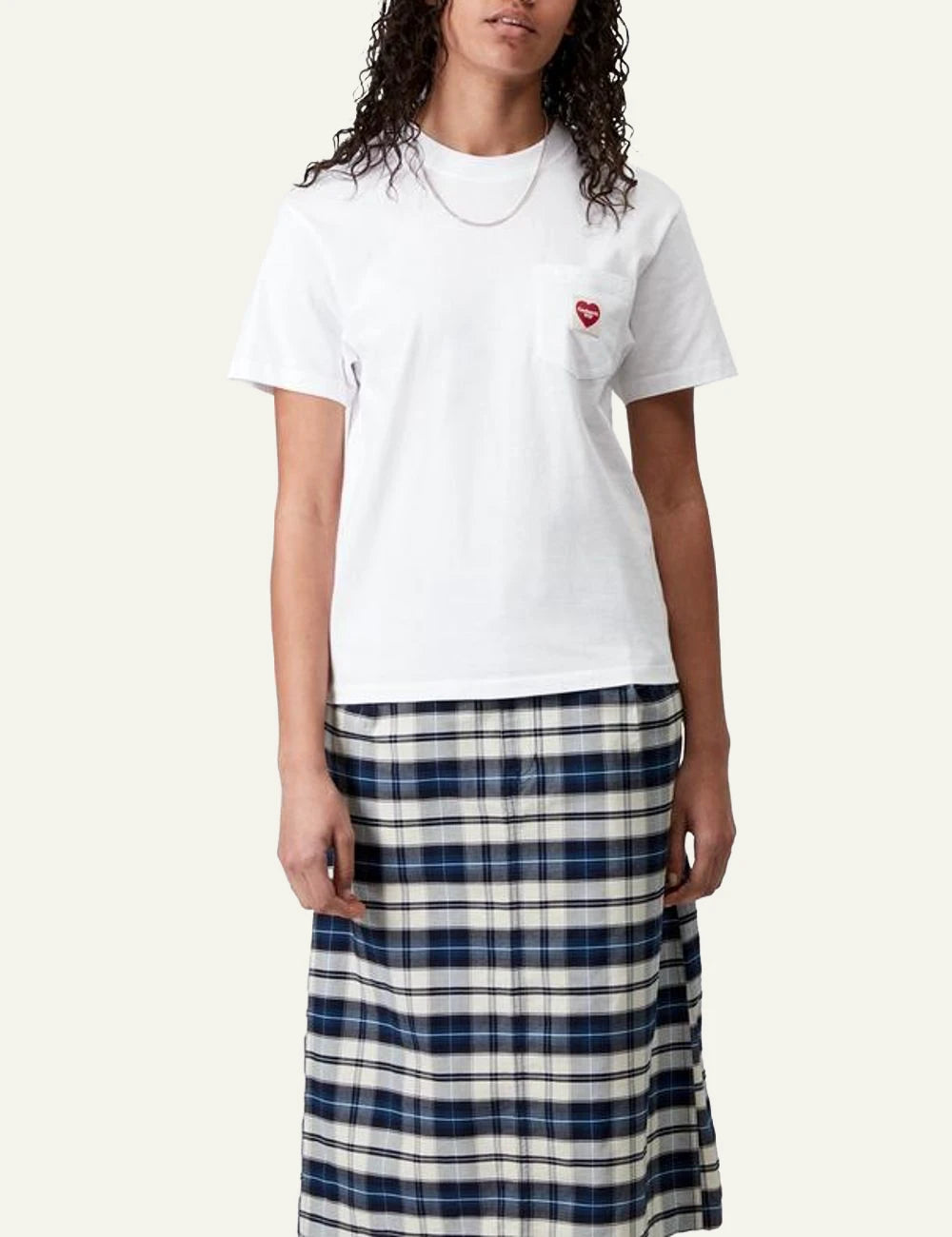 Carhartt short sleeve t-shirt in white with chest pocket front model view