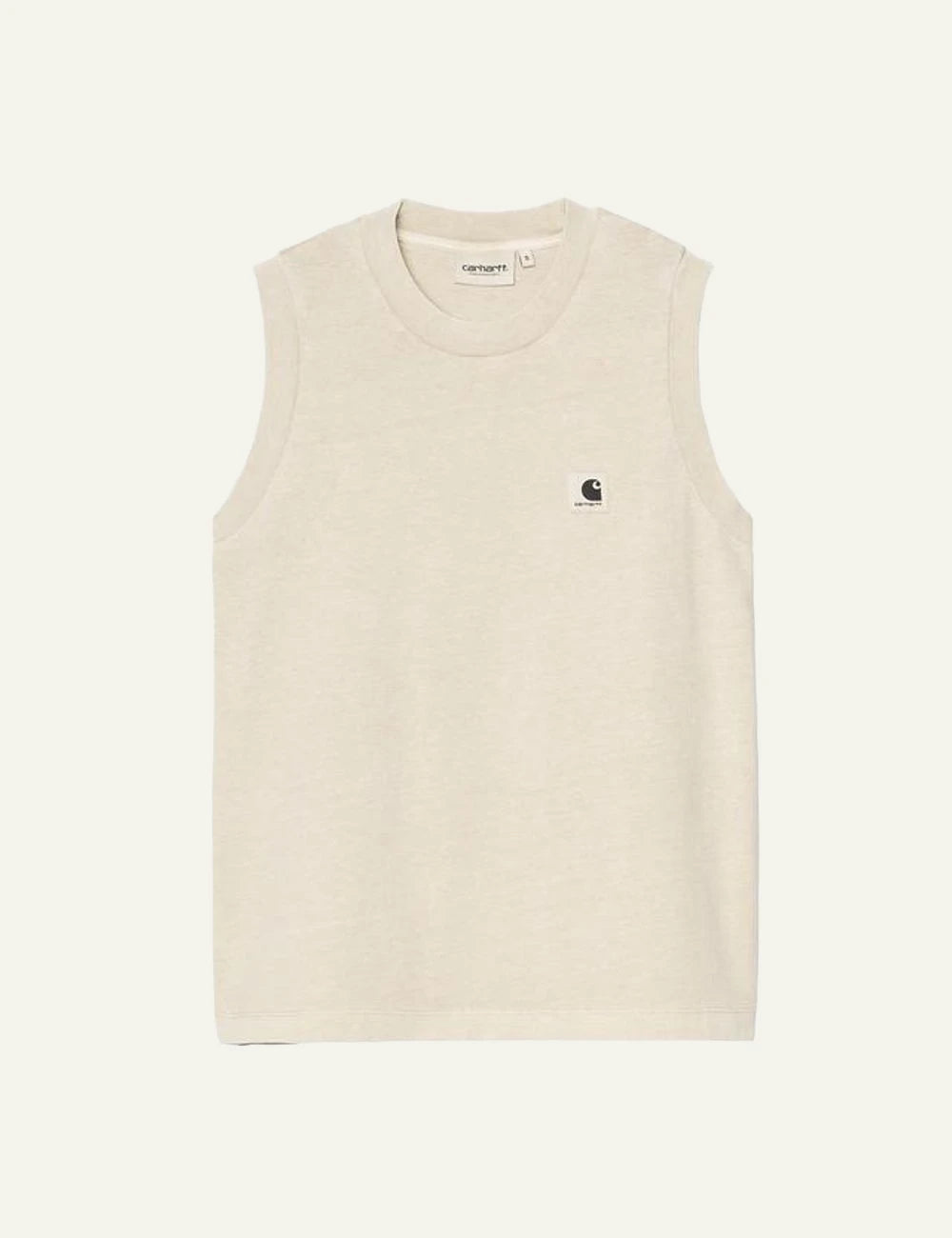 Carhartt sleeveless t-shirt in beige with chest logo front flat view