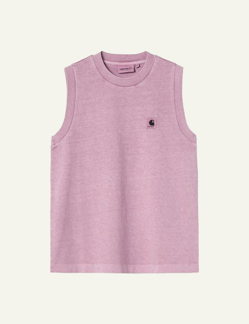 Carhartt sleeveless t-shirt in pink with chest logo front flat view