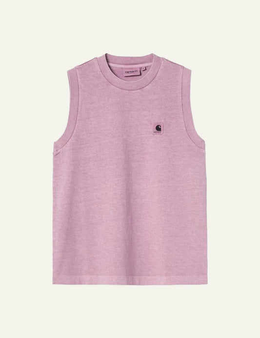 Carhartt sleeveless t-shirt in pink with chest logo front flat view
