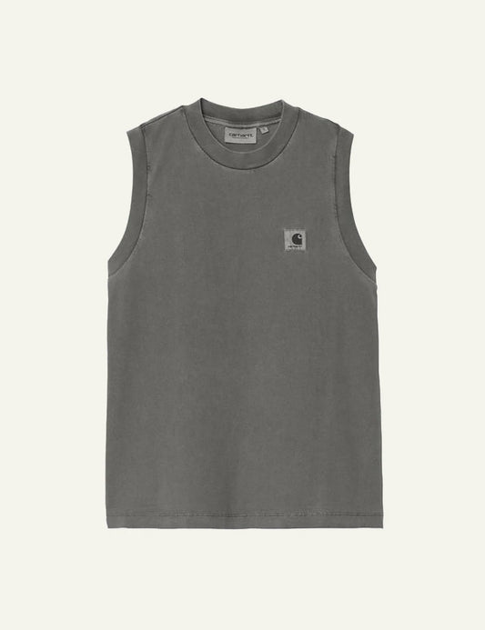 Carhartt sleeveless t-shirt in washed grey with chest logo front flat view