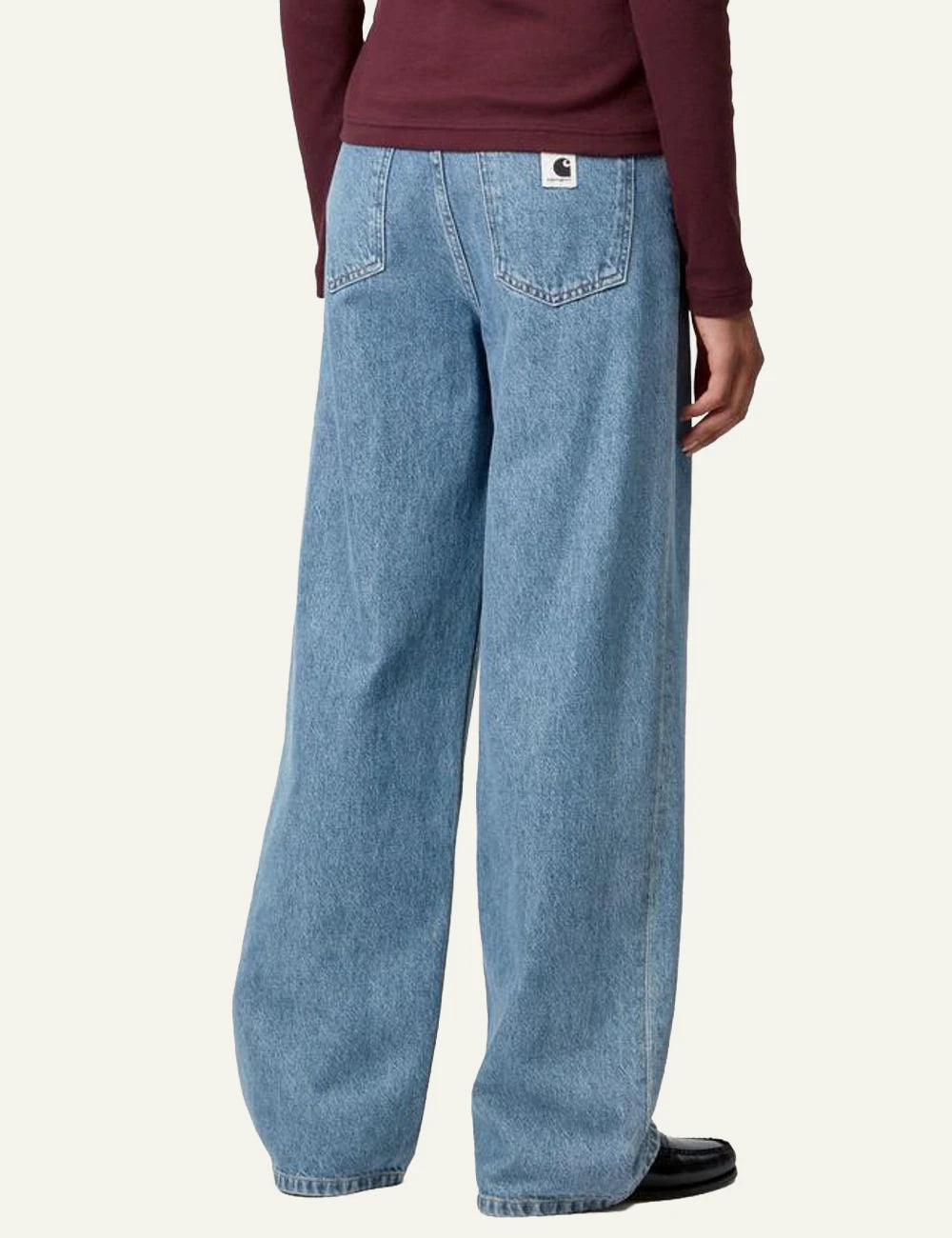 Carhartt wide leg jeans in light blue denim back model view