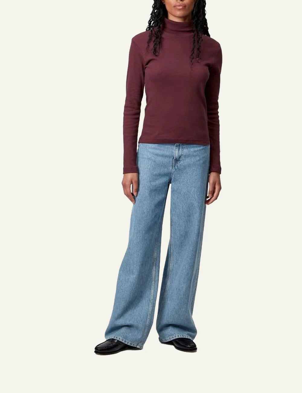 Carhartt wide leg jeans in light blue denim full model view