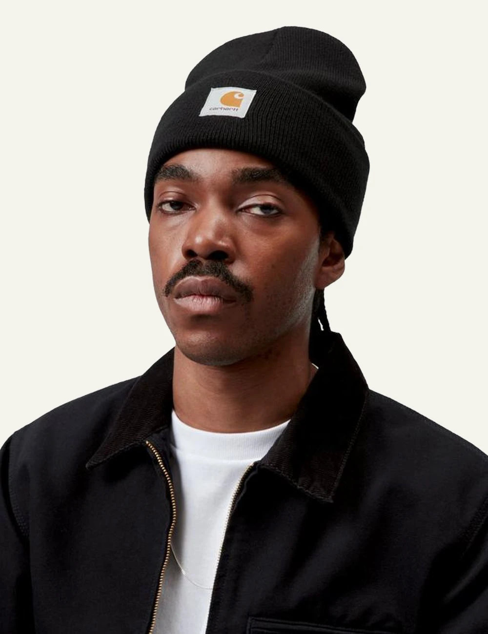 Carhartt WIP acrylic watch beanie in black with logo patch model