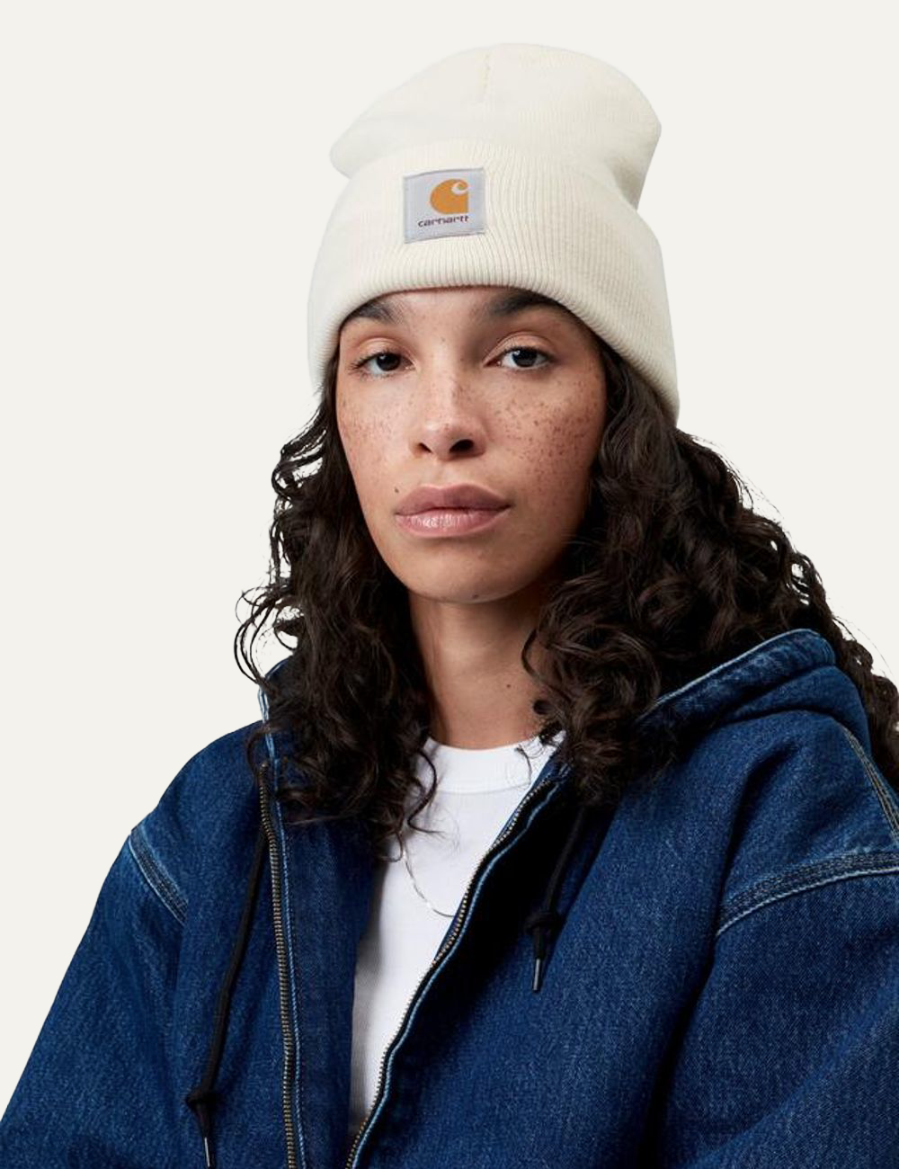 Carhartt WIP acrylic watch beanie in off-white with logo patch model