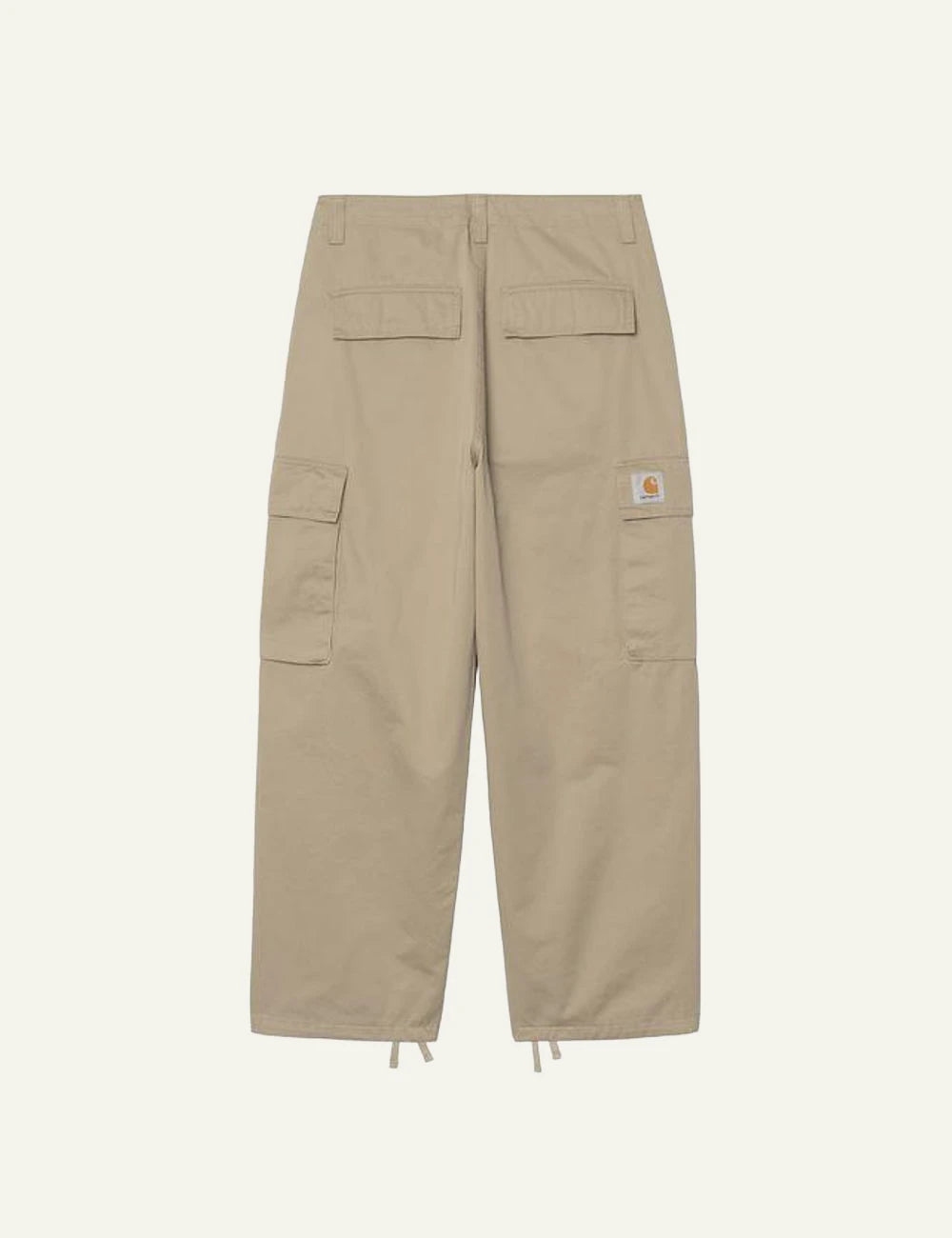 Carhartt WIP beige cargo pants wide leg with side pockets back flat view