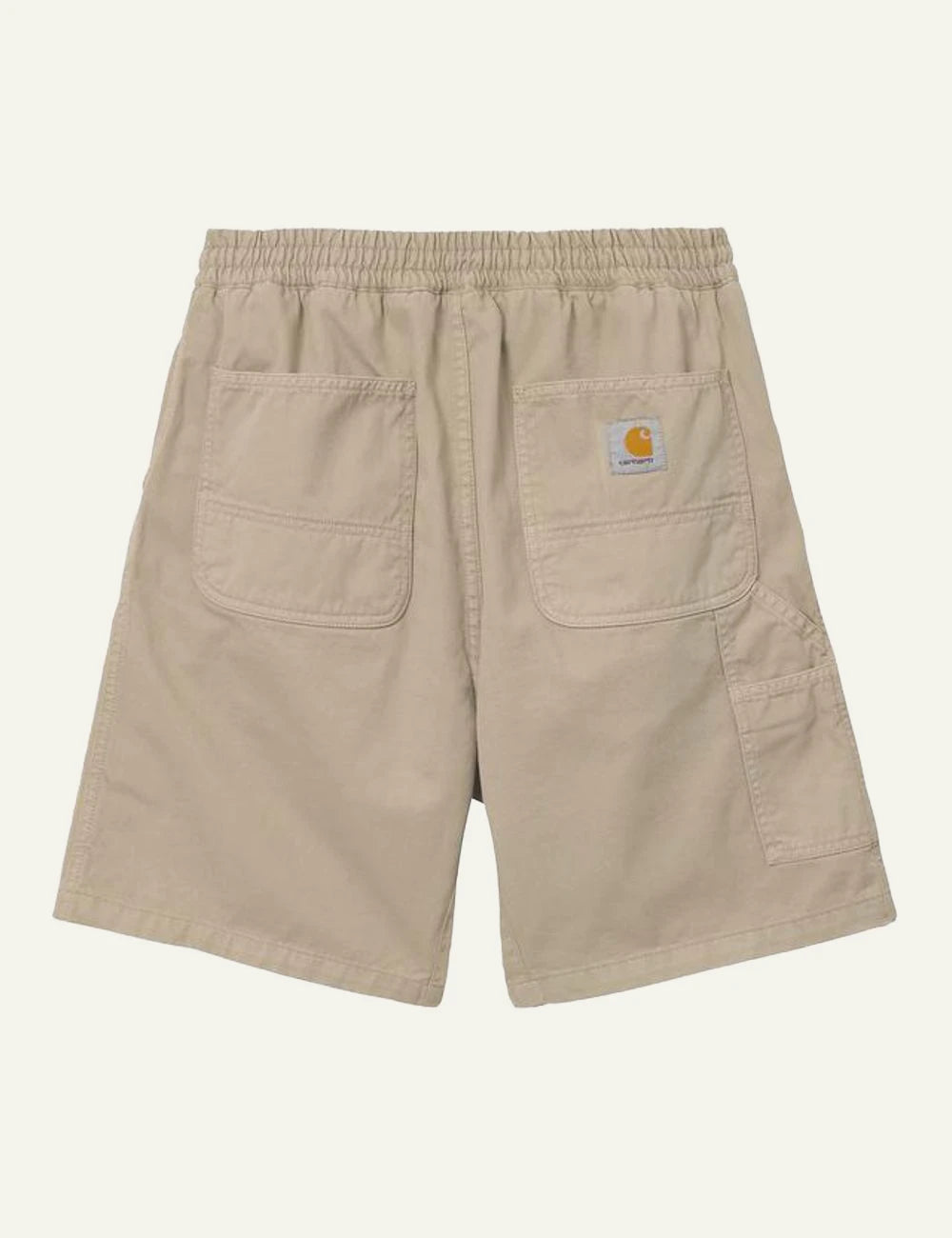 Carhartt WIP beige cotton shorts with elastic waistband back flat view