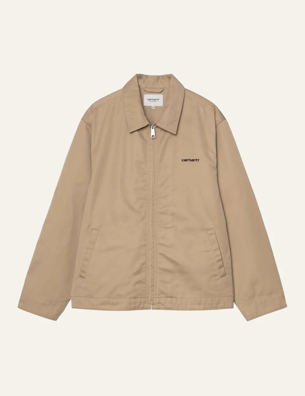 Carhartt WIP beige zip jacket with logo embroidery front flat view