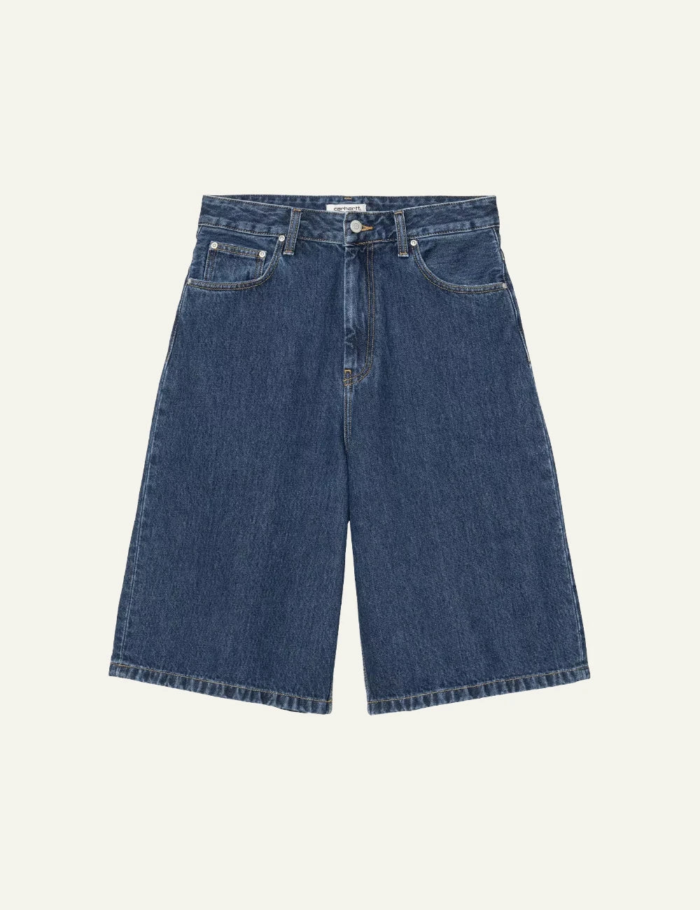 carhartt wip belmont denim shorts blue stone washed front flat view