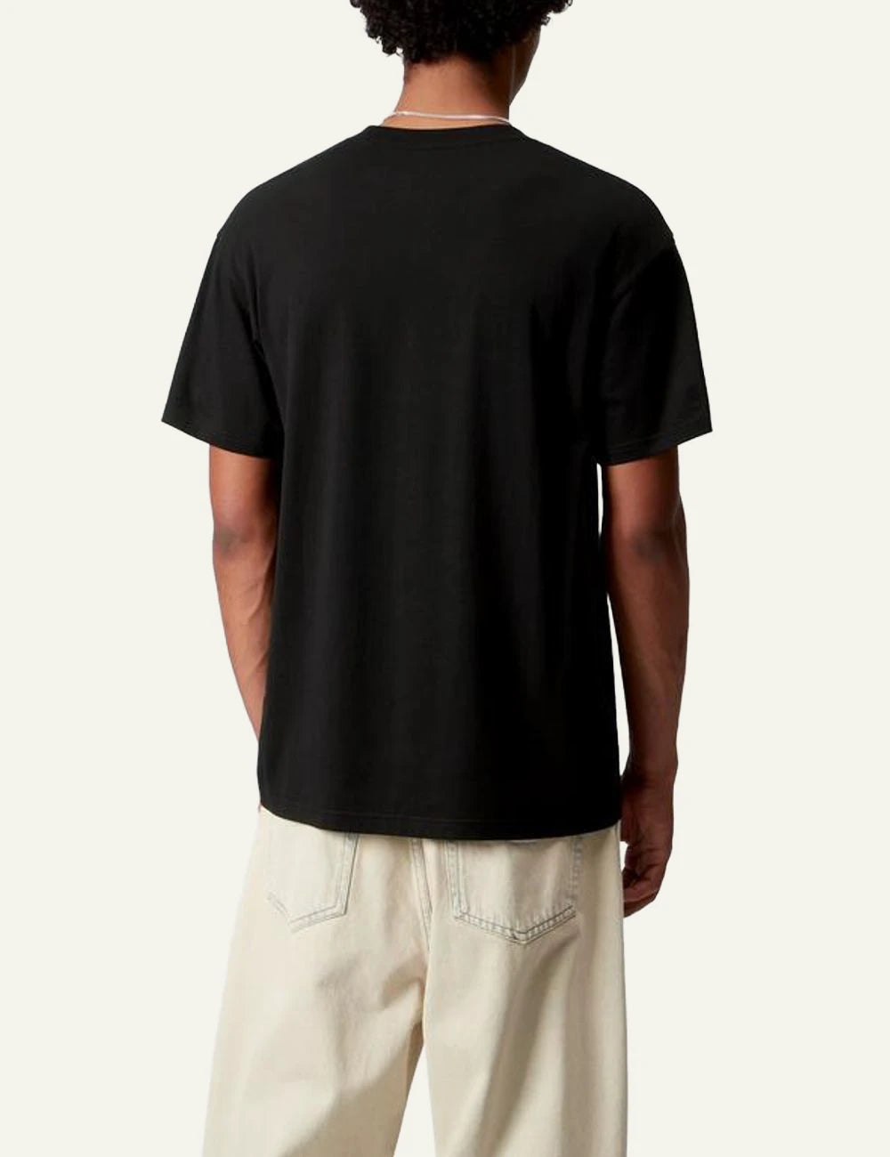 Carhartt WIP black t-shirt with chest pocket and red heart logo back model view