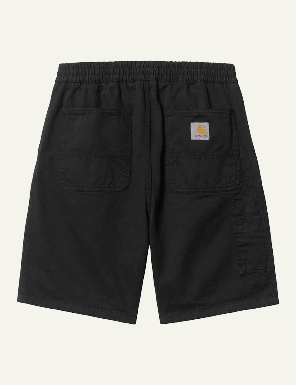 Carhartt WIP black cotton shorts with elastic waistband back flat view