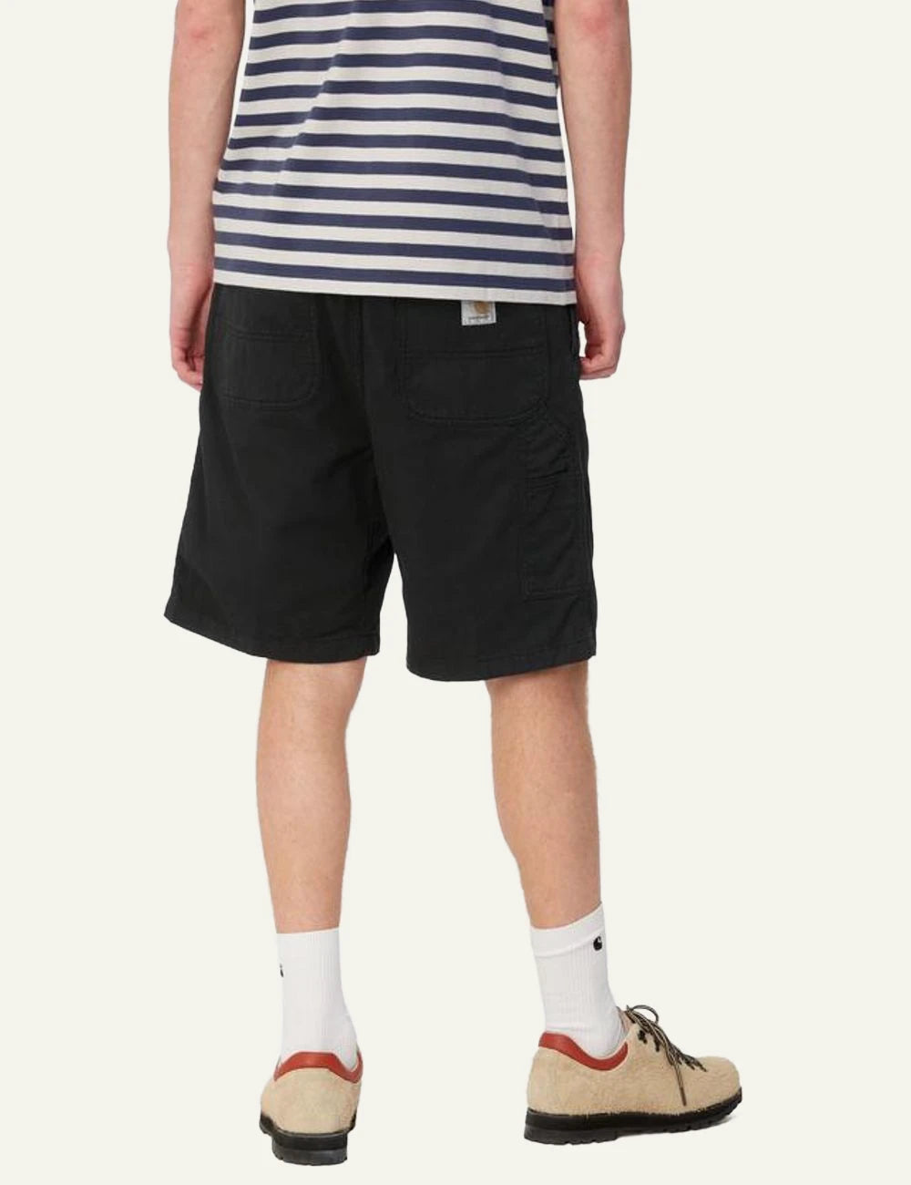 Carhartt WIP black cotton shorts with elastic waistband back model view