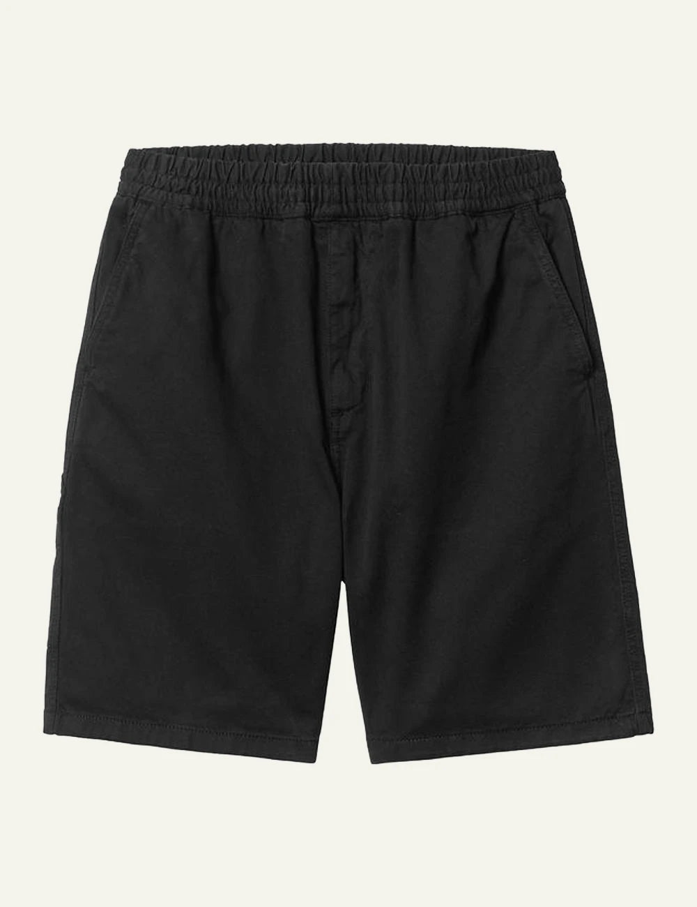 Carhartt WIP black cotton shorts with elastic waistband front flat view