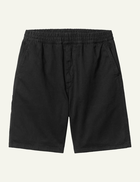 Carhartt WIP black cotton shorts with elastic waistband front flat view