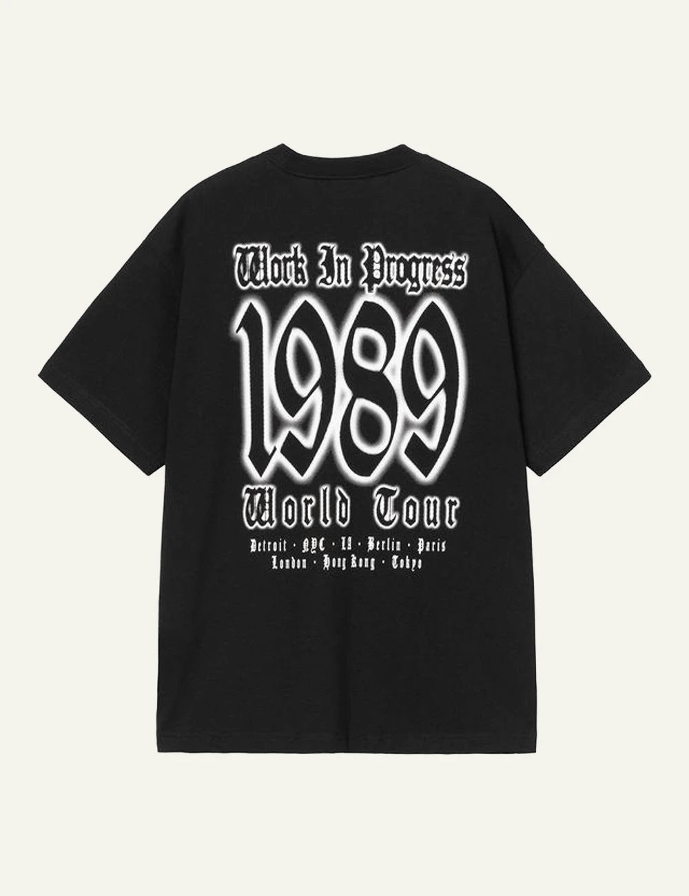 Carhartt WIP black t-shirt with gothic logo print on chest back flat view