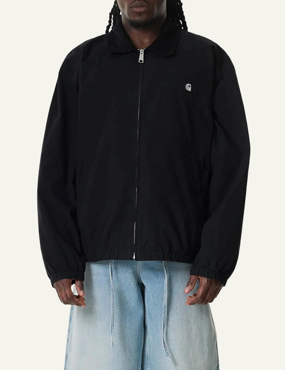 Carhartt WIP black zip jacket me corduroy collar kai embroidered logo