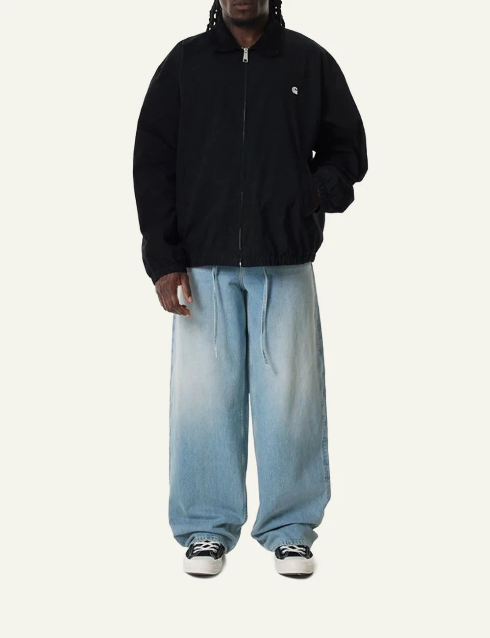 Carhartt WIP black zip jacket me corduroy collar kai embroidered logo full body